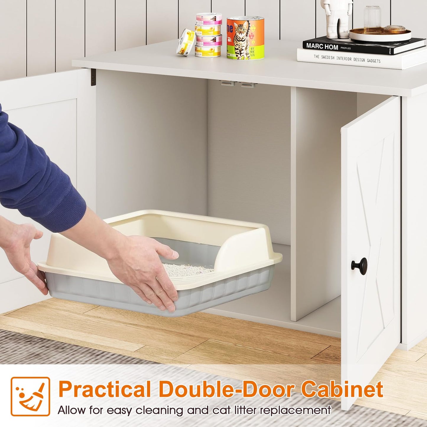 Tangkula Cat Litter Box Enclosure | Hidden Cat Washroom Cabinet with Double Doors
