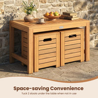 Tangkula Acacia Wood Outdoor Coffee Table with Stools Set of 2