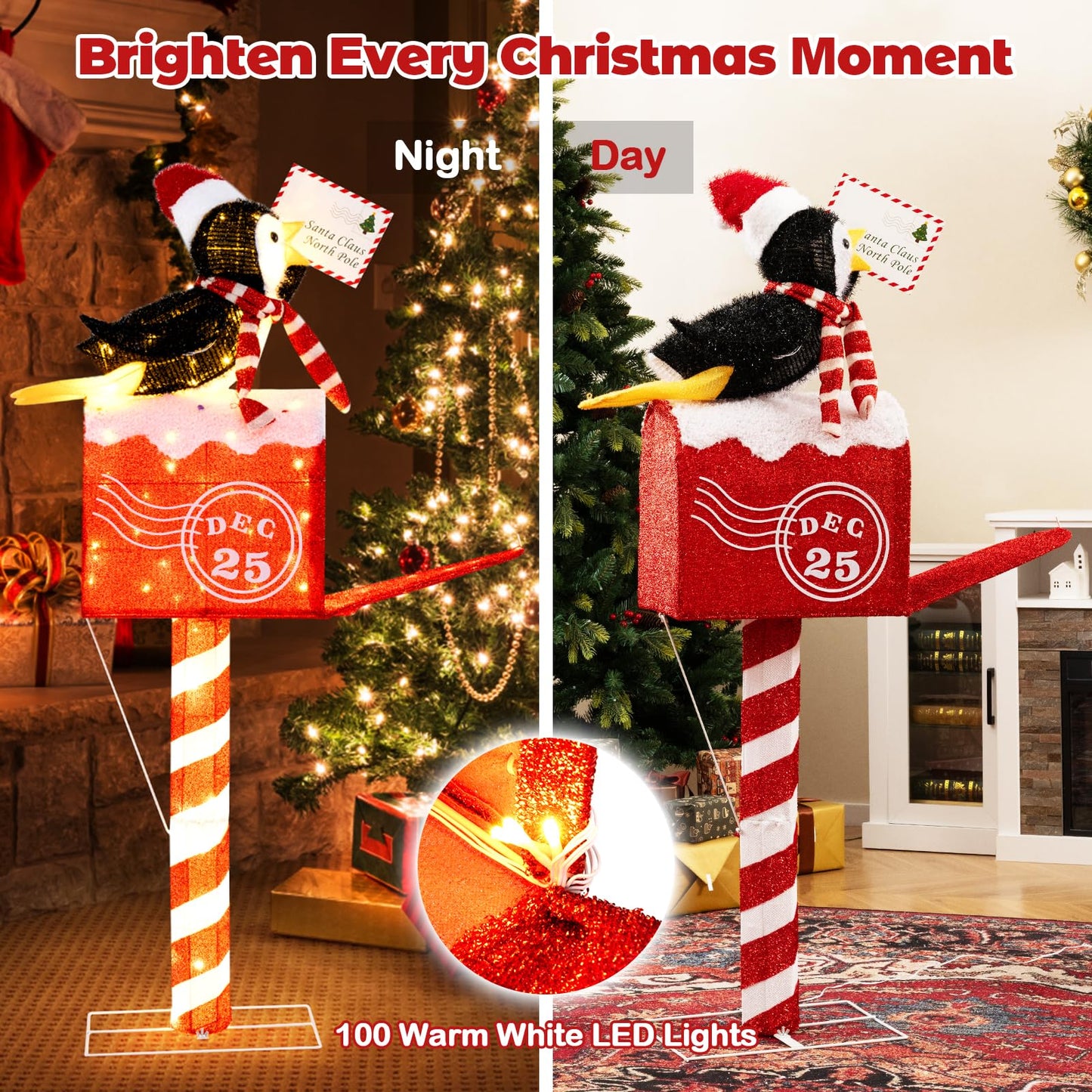 Tangkula 4,8 FT Pingouin Lumineux de Noël sur Boîte aux Lettres