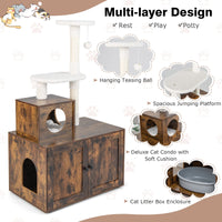 Tangkula Litter Box Enclosure with Cat Tree Tower, 2-in-1 Hidden Cat Washroom with Cat Condo