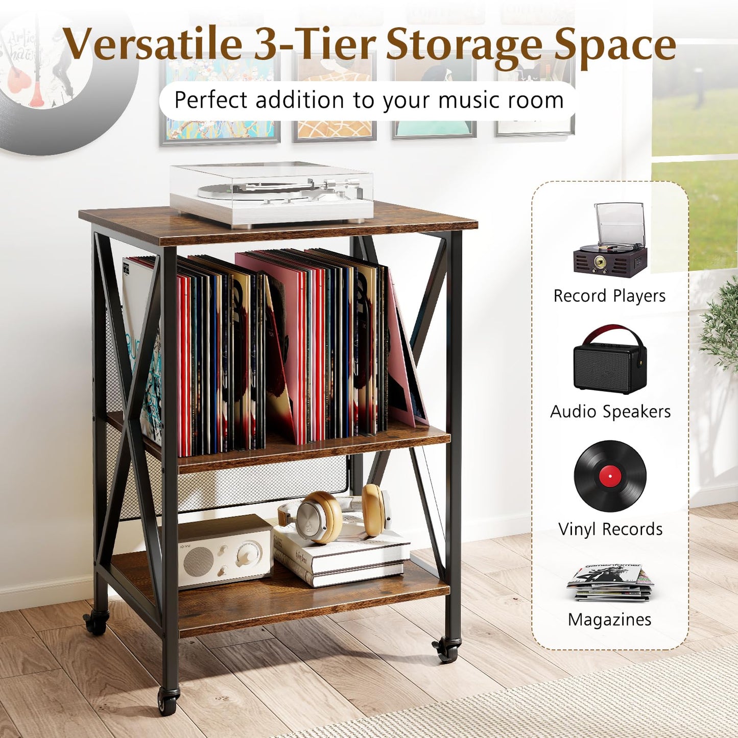 Meuble de support pour tourne-disque Tangkula avec station de recharge pour salle de musique