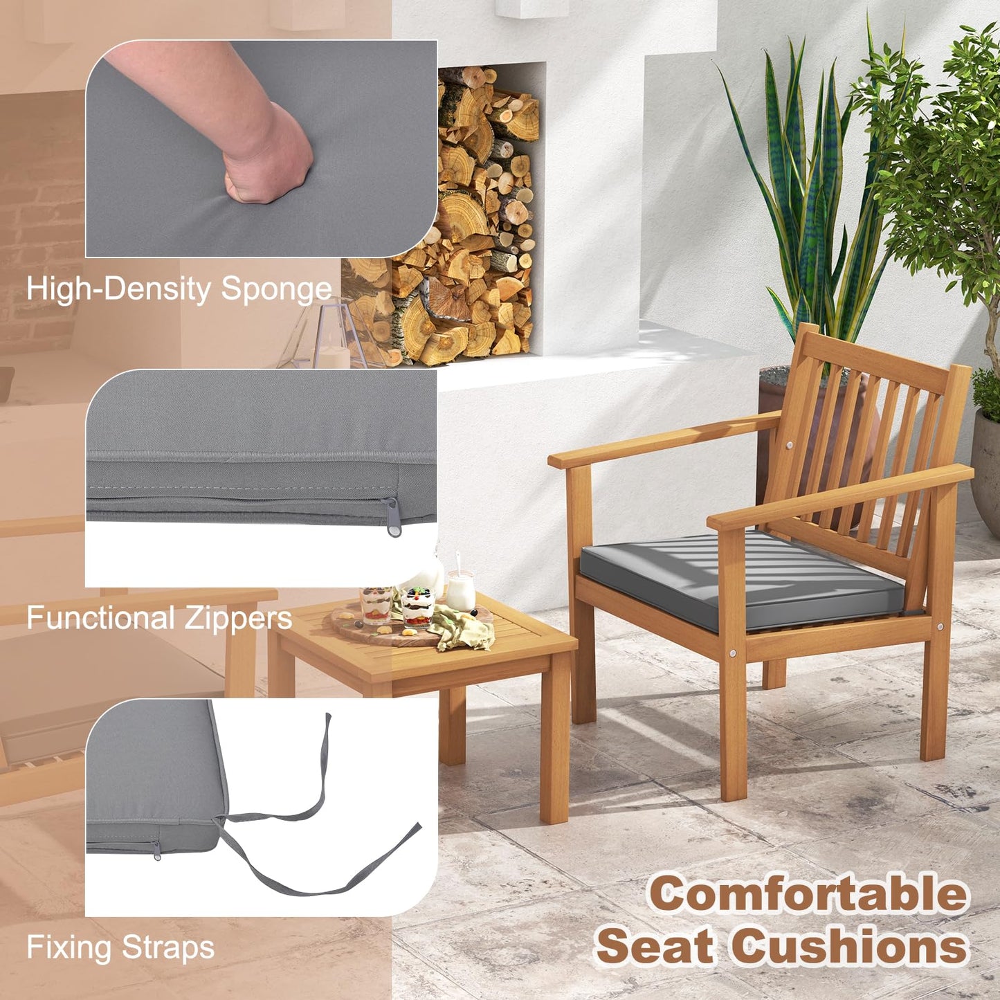 Tangkula 3 Pieces Patio Wood Furniture Set