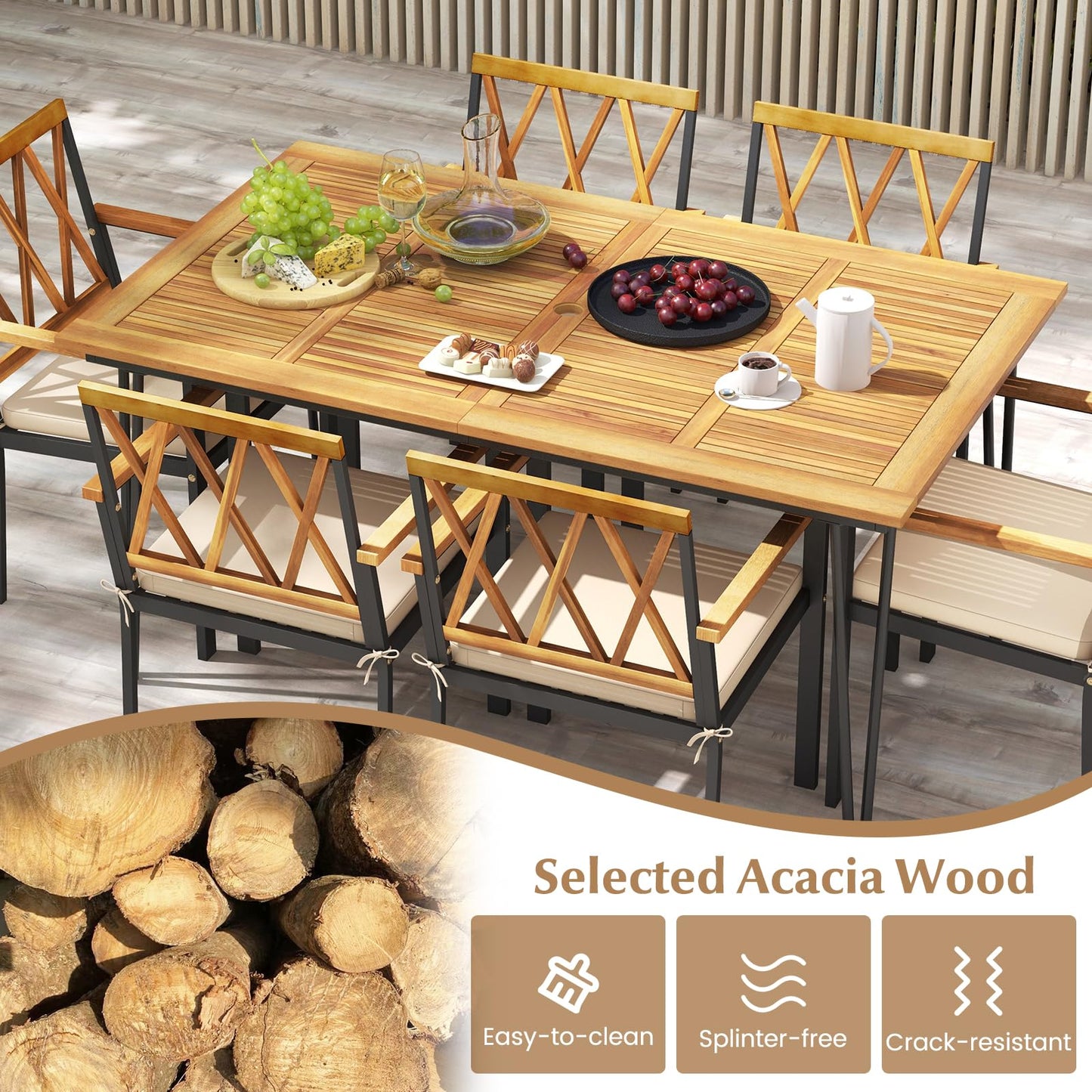 Tangkula 7-Piece Patio Dining Set（Natural & Black）