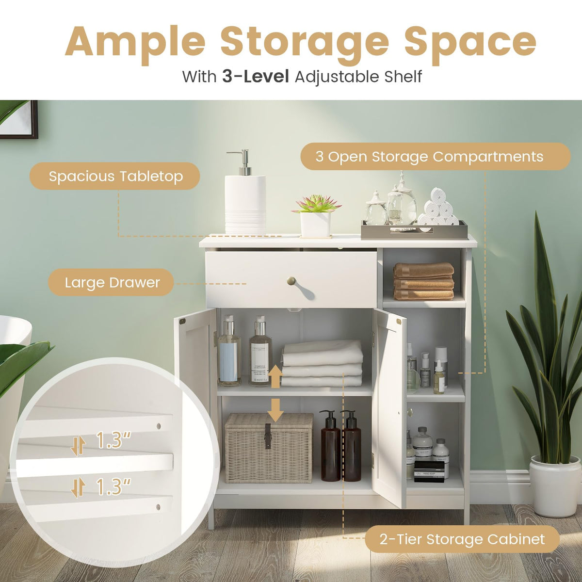 Tangkula Bathroom Storage Cabinet for Living Room Entryway