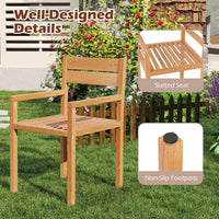 Tangkula Outdoor Teak Wood Chair Patio Dining Armchair w/Slatted Seat & Backrest