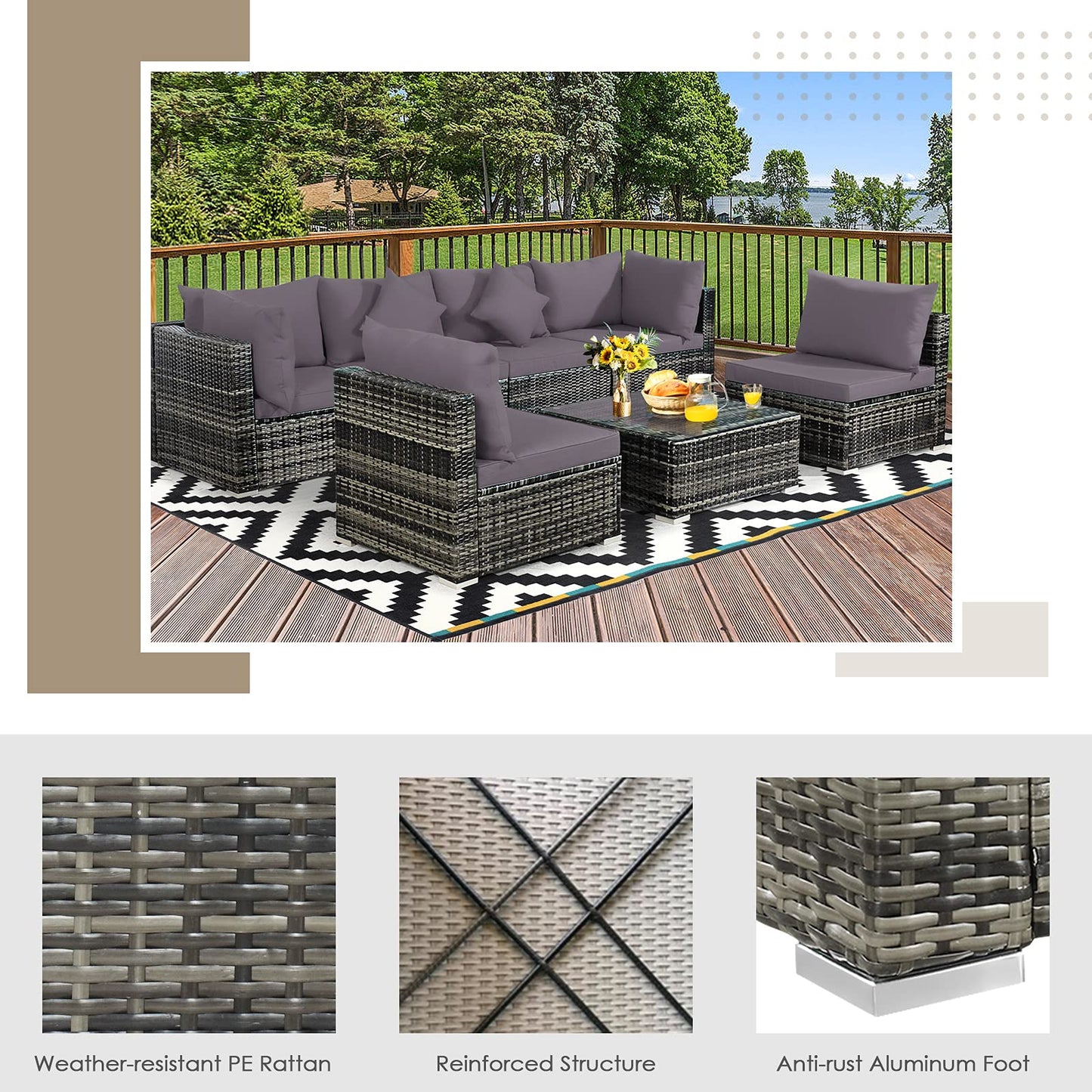 7-Piece Patio Furniture Set, Outdoor Sectional PE Rattan Sofa Set