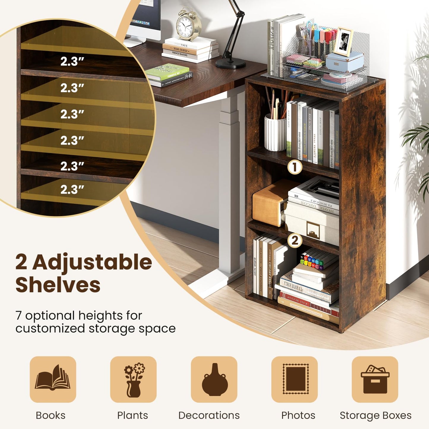 Tangkula Étagère ouverte sur pied à 3 cubes avec tablette réglable à 7 positions et kits anti-basculement