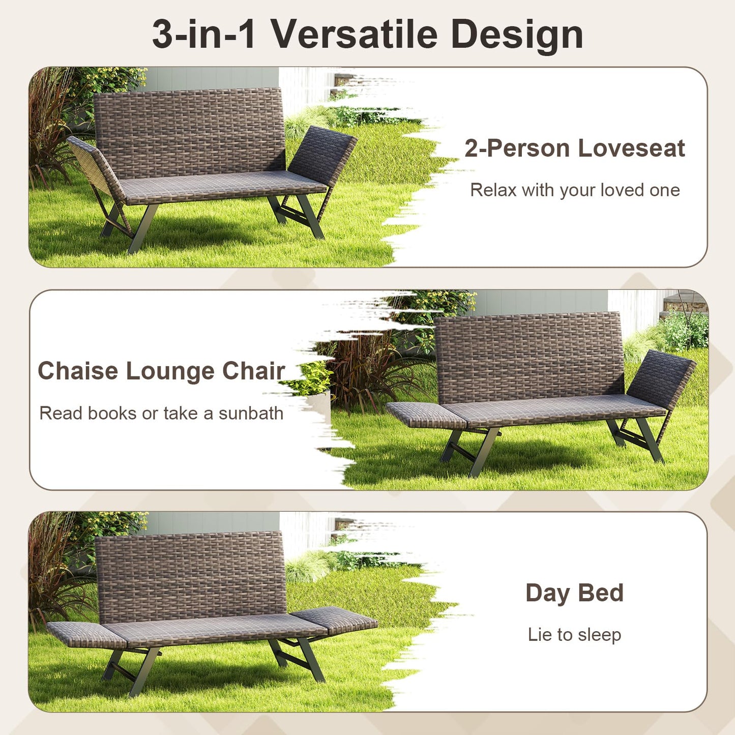 Tangkula Patio Convertible Sofa for 2