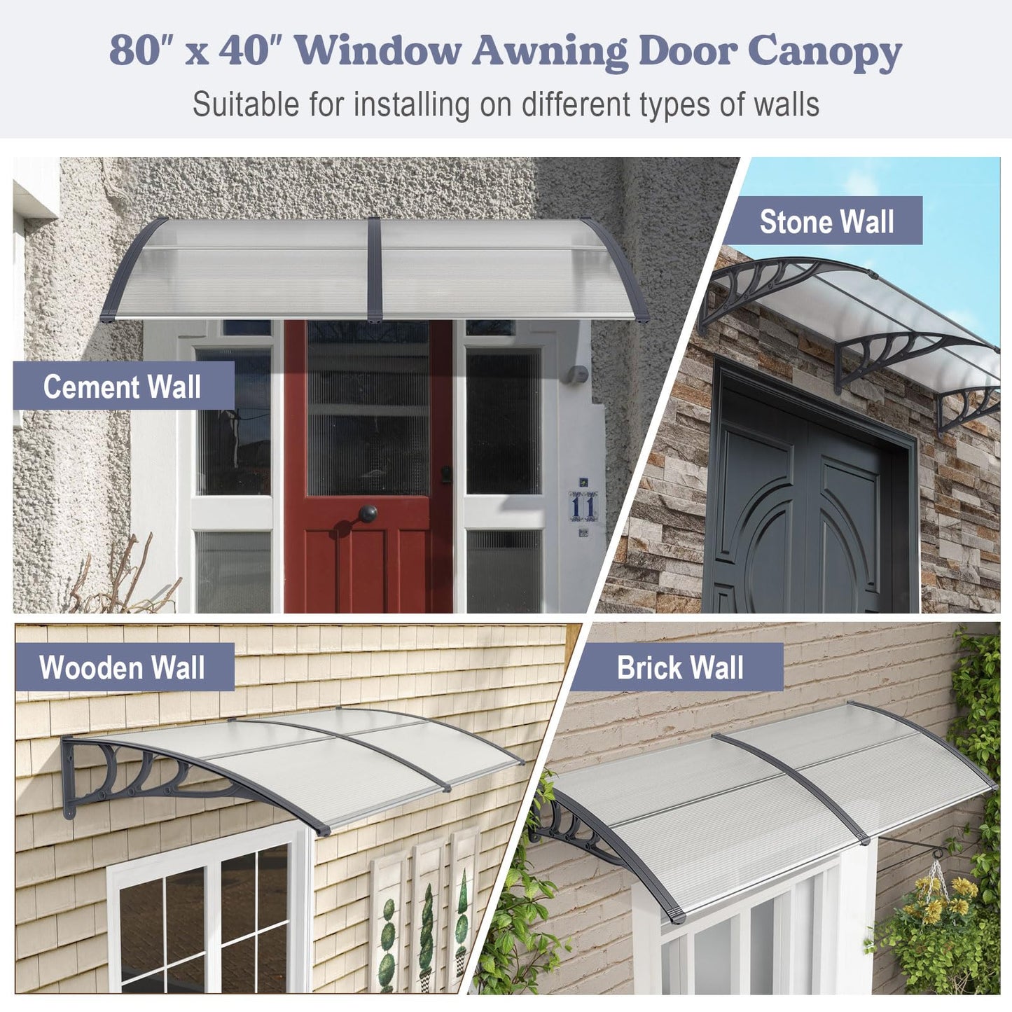 Tangkula 40" x 80" Window Awning with Hollow Sheet for Rain Snow Sunlight Protection