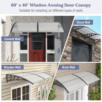 Tangkula 40" x 80" Window Awning with Hollow Sheet for Rain Snow Sunlight Protection