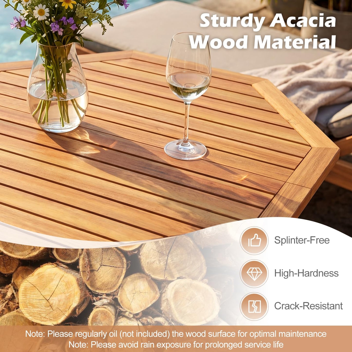 Tangkula 37.5" Acacia Wood Octagonal Folding Patio Table for 4
