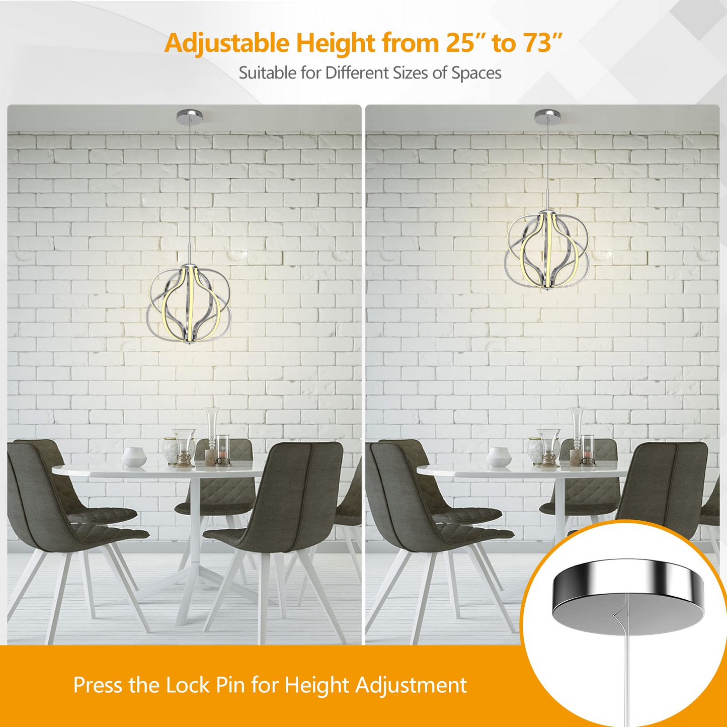 Tangkula Modern LED Chandelier, Dimmable Pendant Light