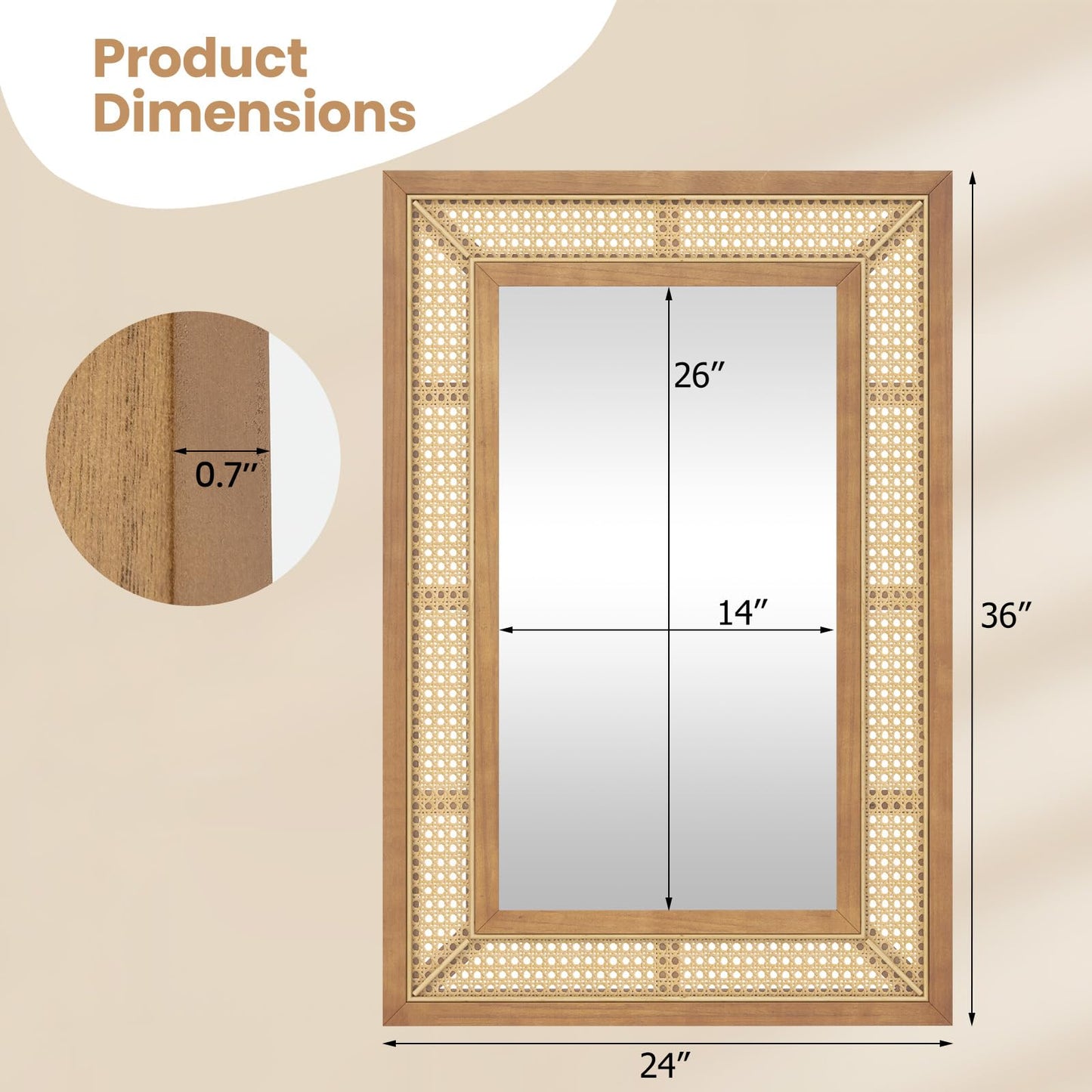 Miroir mural en rotin Tangkula (36"L x 24"l)