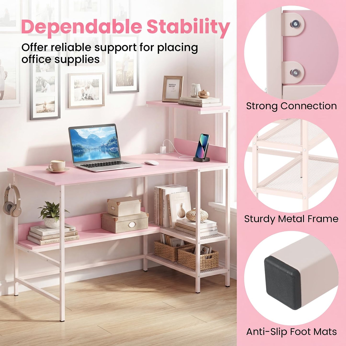 Tangkula 48" Reversible Computer Desk with Bookshelves