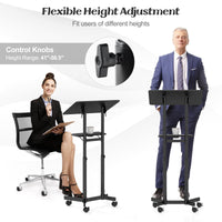 Tangkula Mobile Lectern Podium, Height-Adjustable Rolling Laptop cart with Tilting Top, Storage Tray & Cup Holder