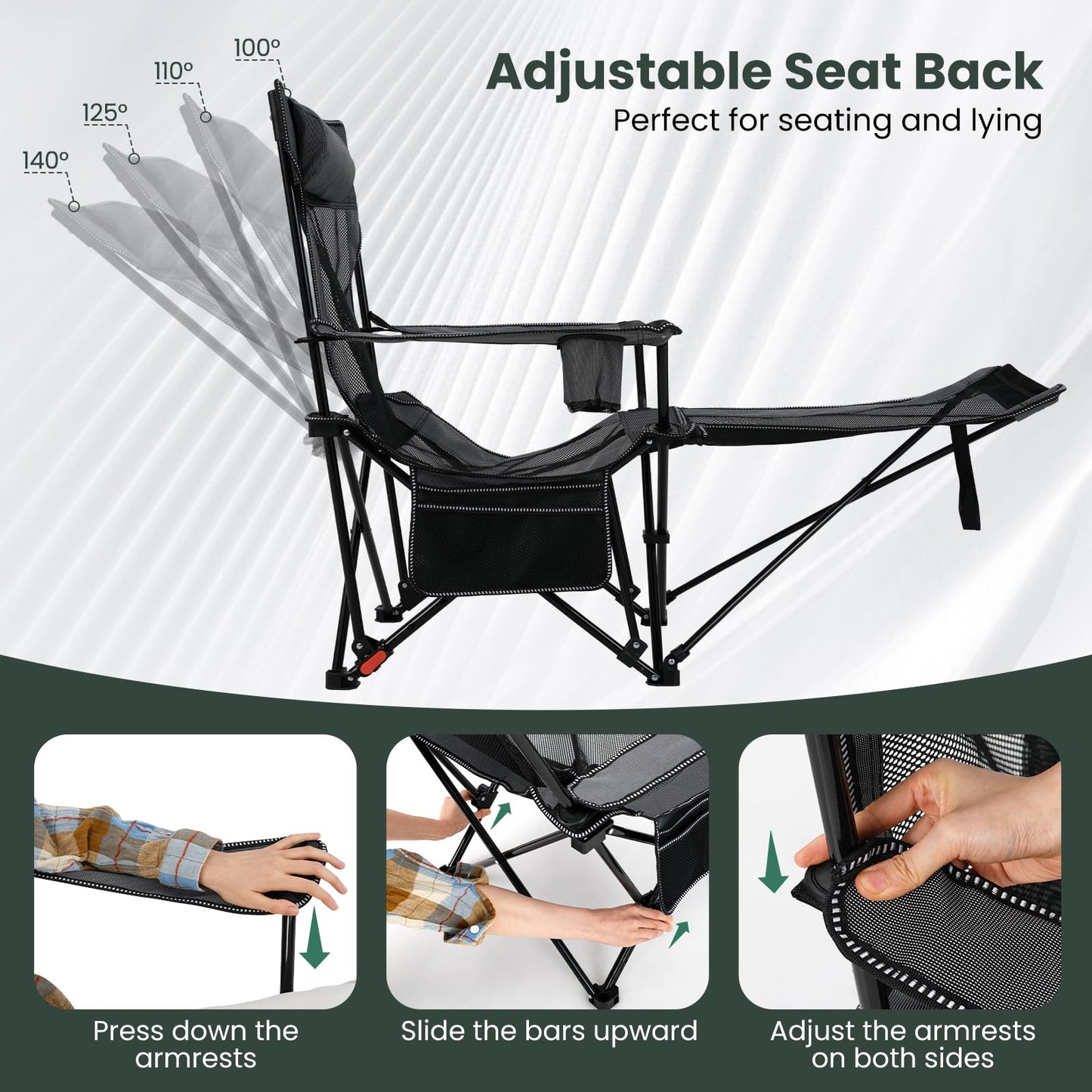 Tangkula Reclining Camping Chair with Removable Footrest