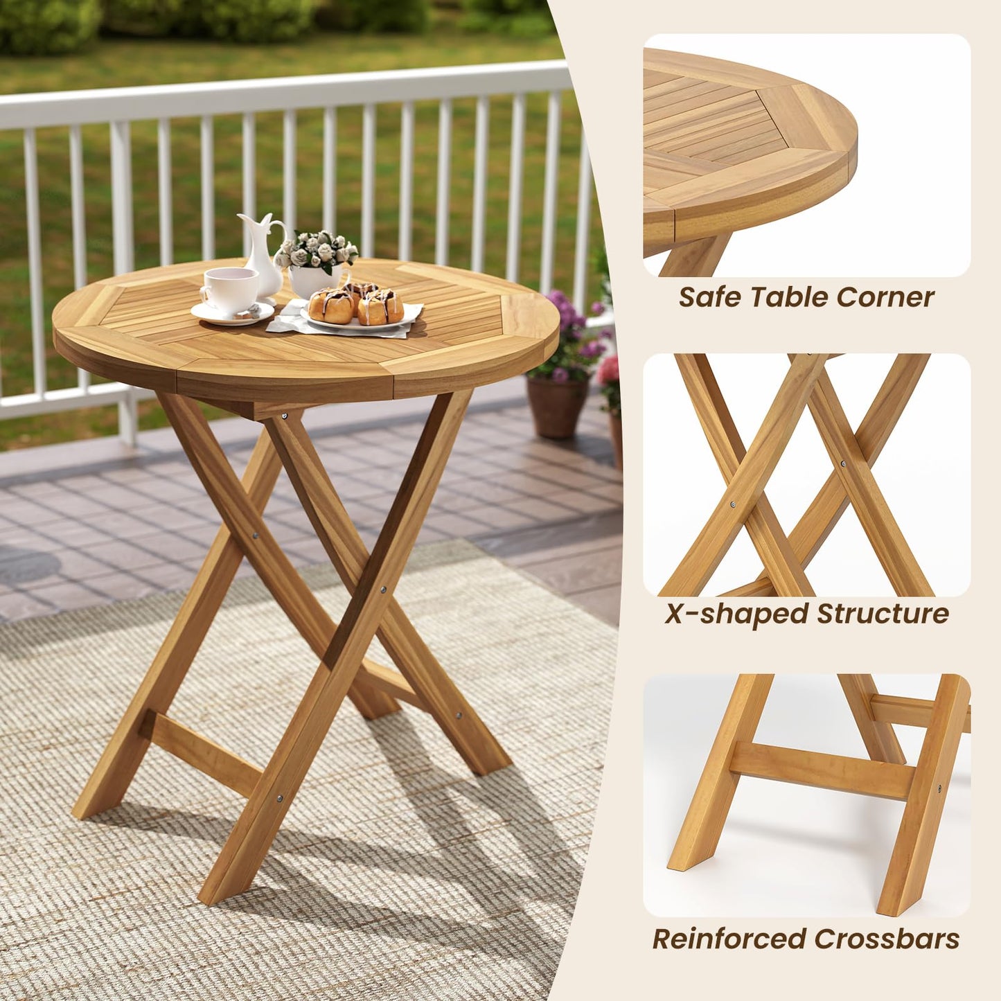 Tangkula 27.5 Inch Patio Bistro Table with Slatted Tabletop