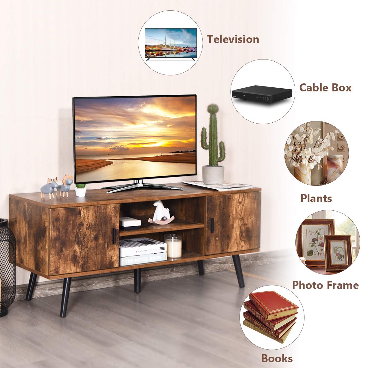 Tangkula Retro TV Stand for TVs up to 55 Inches