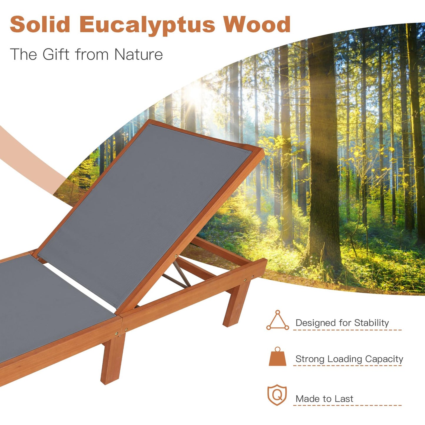 Tangkula Wood Lounge Chair Outdoor for Poolside Lawn Backyard