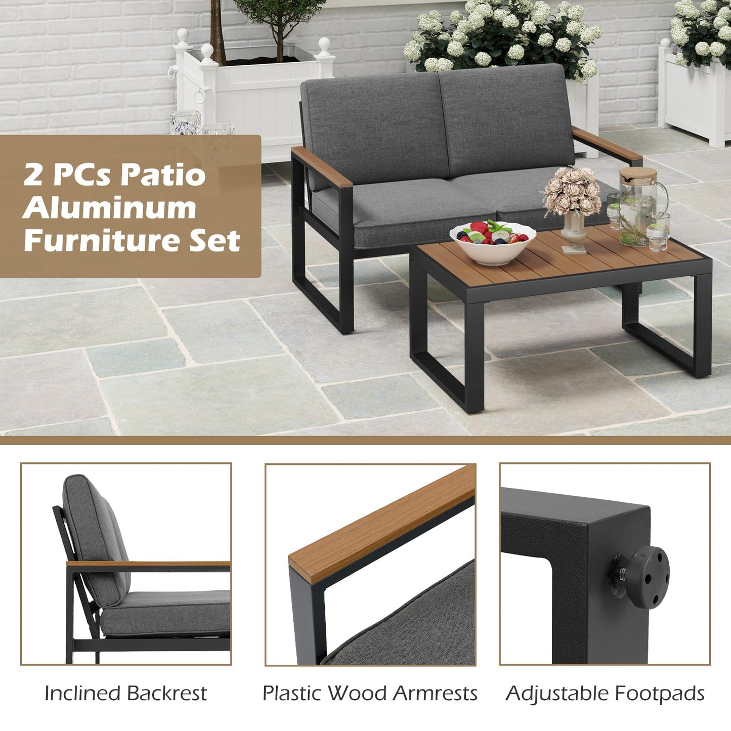 Tangkula 2 Piece Patio Furniture Set for Yard Garden Balcony Poolside
