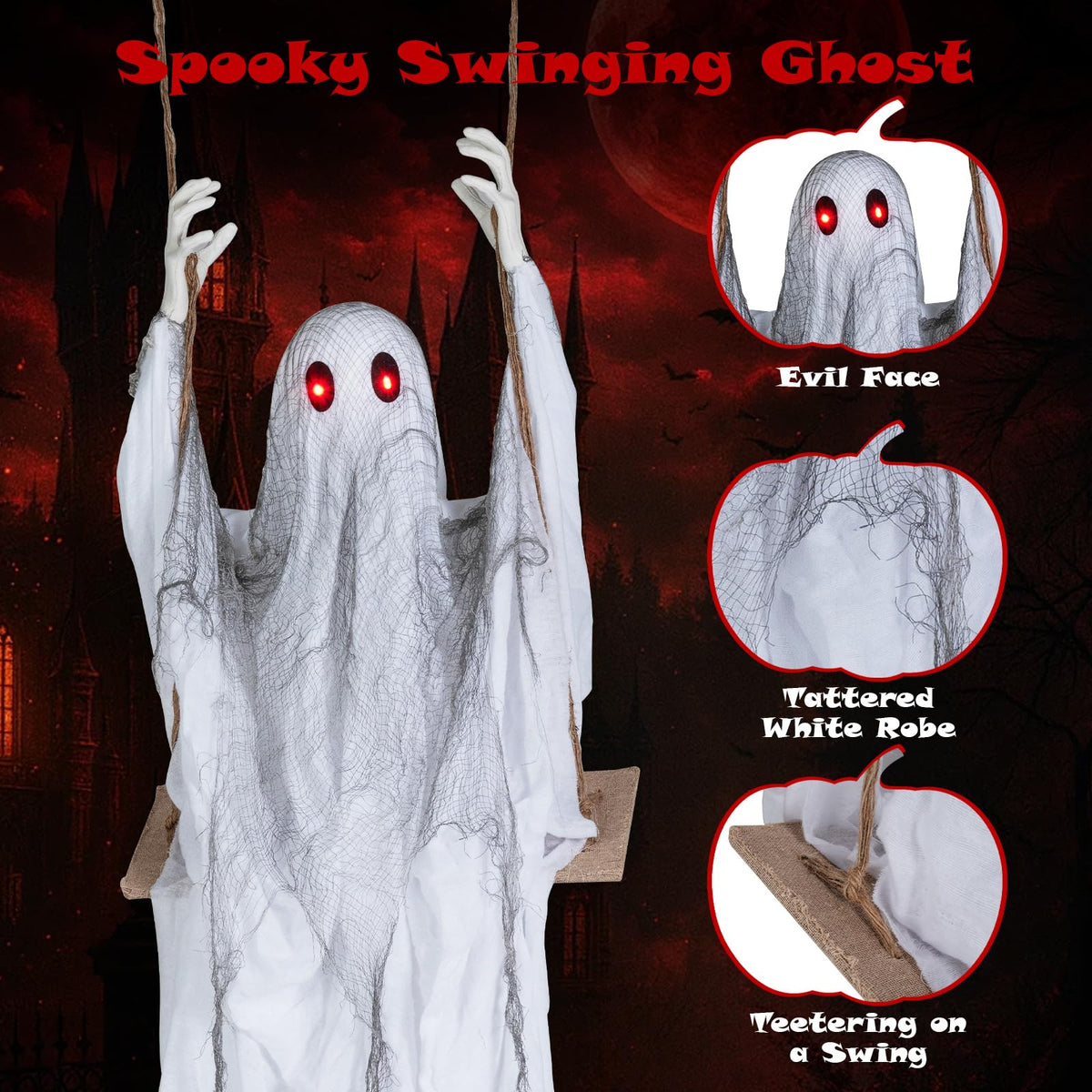 Tangkula 6.6 FT Halloween Animated Swing Ghost with Light up Eyes