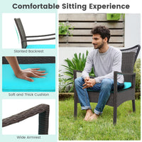 Tangkula 4 Pieces Rattan Conversation Set, Patio Sofa Couch Set with Tempered Glass Coffee Table