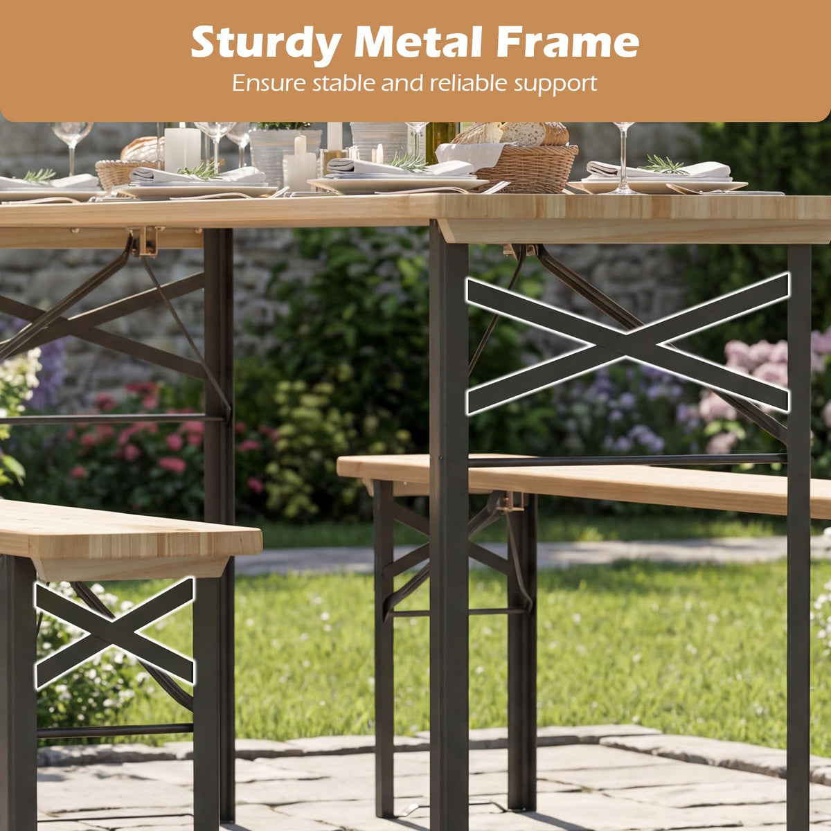 Tangkula 3 Piece Folding Picnic Table with 2 Benches