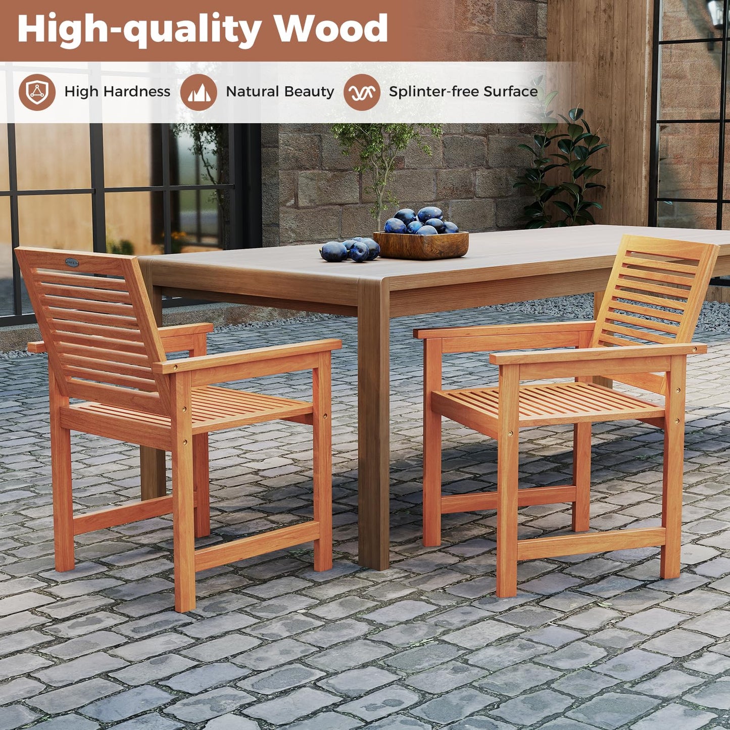 Tangkula 5 Pieces Patio Wood Dining Set for Deck Garden and Backyard