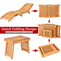 Tangkula 3 Pcs Folding Patio Solid Eucalyptus Wood Lounge Chair Set (Red & White)