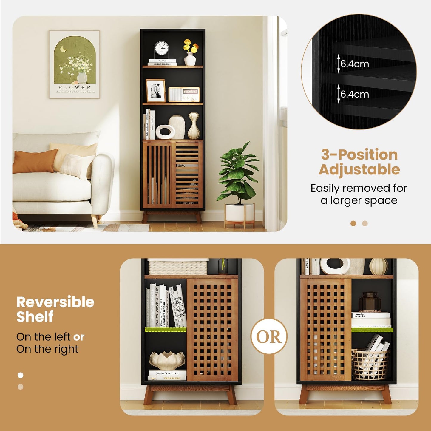 Tangkula 70 Inch 5-Tier Bookshelf with Reversible Adjustable Shelf