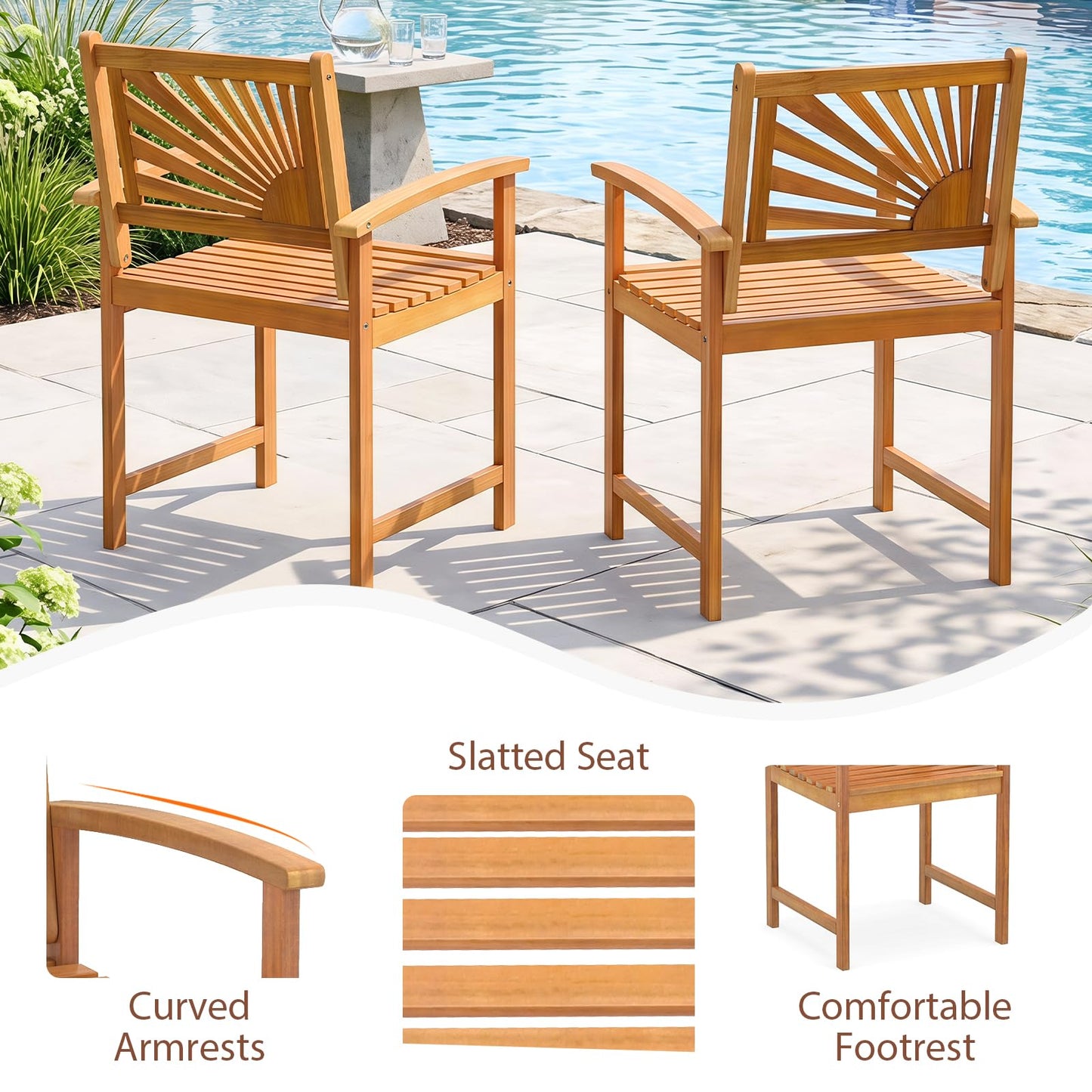 Tangkula Outdoor Acacia Wood Dining Chairs Set