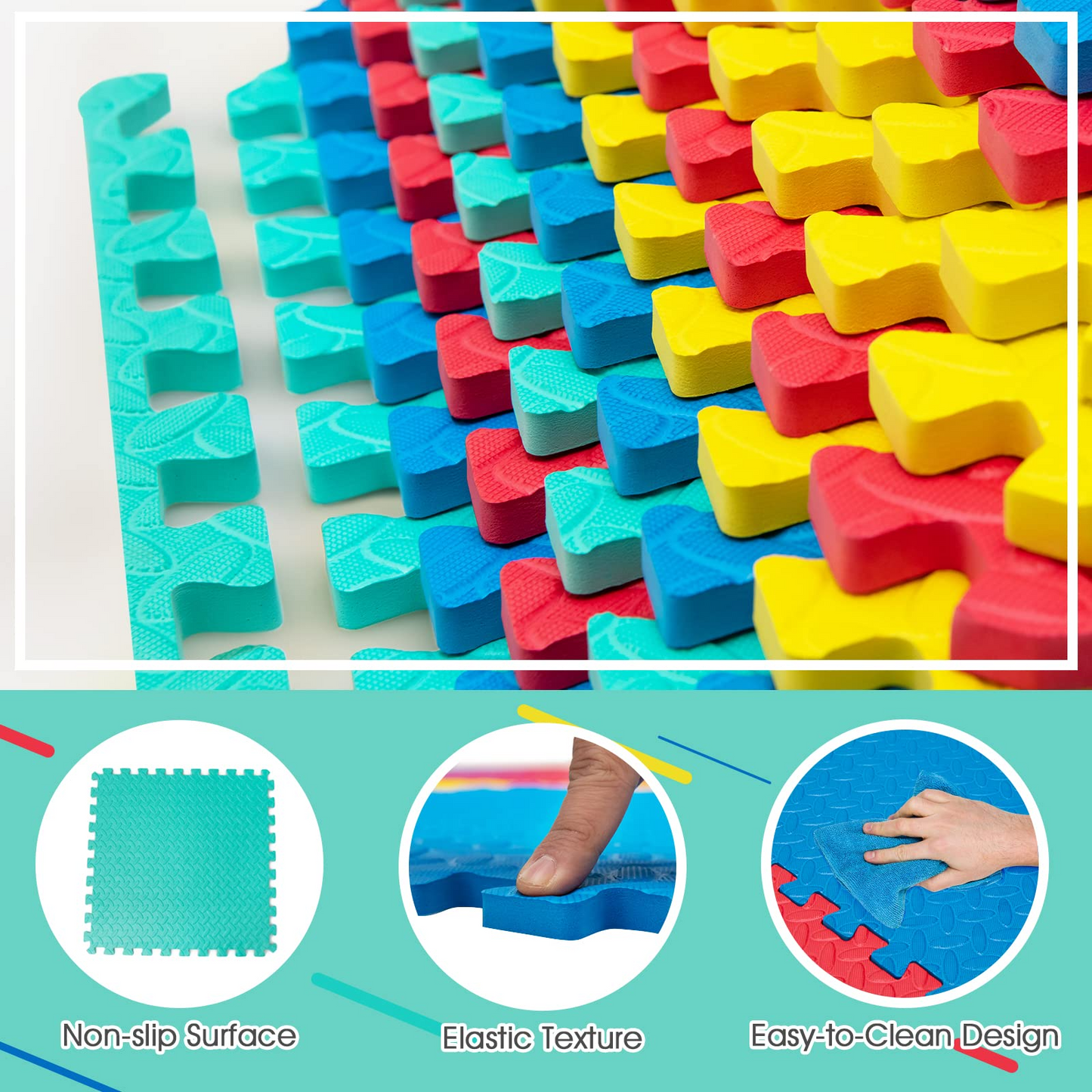 Tangkula 12 Tiles Exercise Flooring Mats with Border, Non-Slip EVA Foam Protective Mats