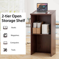 Tangkula Floor Standing Podium, Wooden Speaking Lectern with Adjustable Shelf