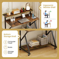 Tangkula Bureau Informatique Mobile de 99 cm avec Prises de Courant, Support Moniteur et Étagère de Rangement