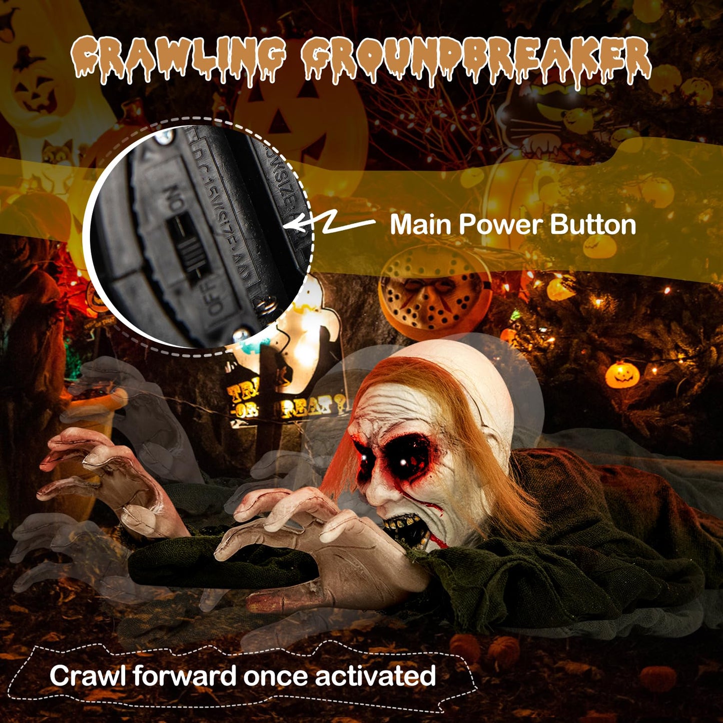 Tangkula Halloween Animated Zombie Groundbreaker, Voice Activated Climbing Zombie with Light up Eyes & Creepy Sound