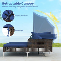 Tangkula Outdoor Rattan Double Daybed with Metal Support for Backyard