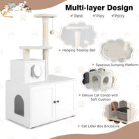Tangkula Litter Box Enclosure with Cat Tree Tower, 2-in-1 Hidden Cat Washroom with Cat Condo