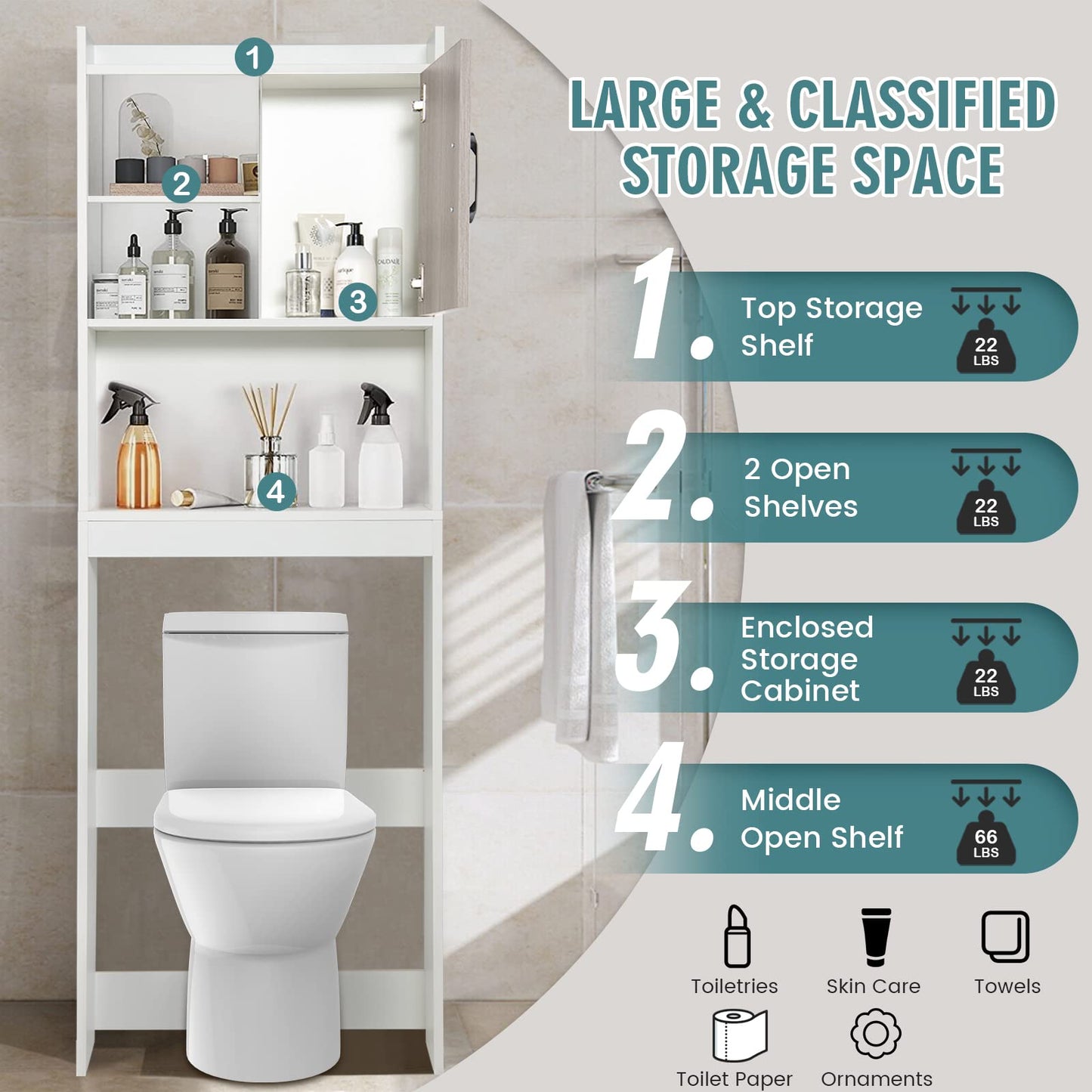 Tangkula Over The Toilet Storage Cabinet for Bathroom Toilet Laundry Room
