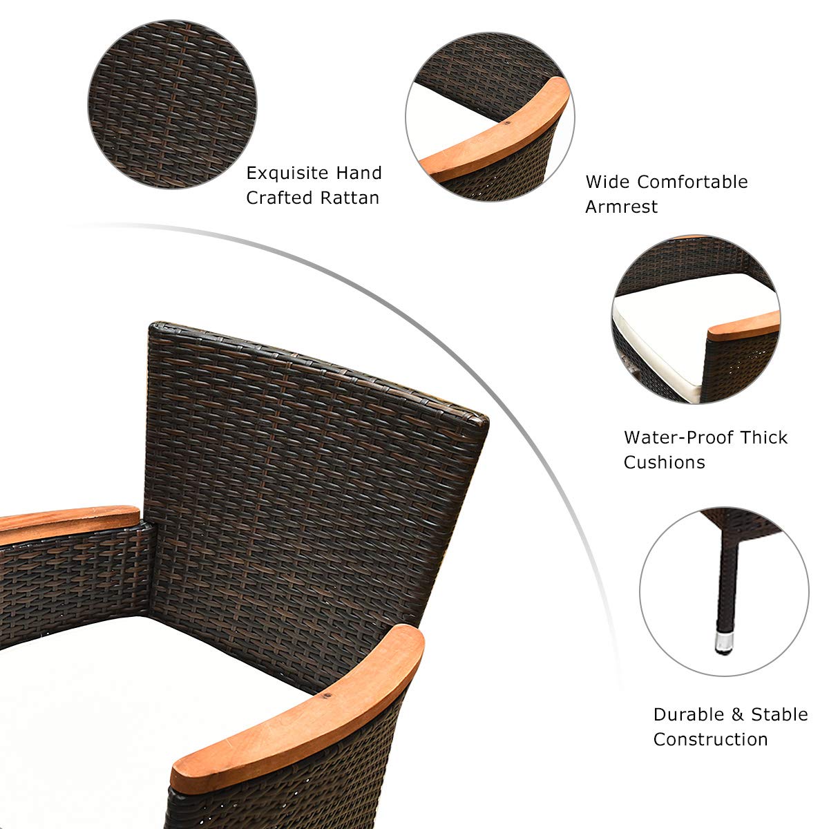 Tangkula 9 Piece Outdoor Dining Set with Acacia Wood Table and Stackable Armrest Chairs