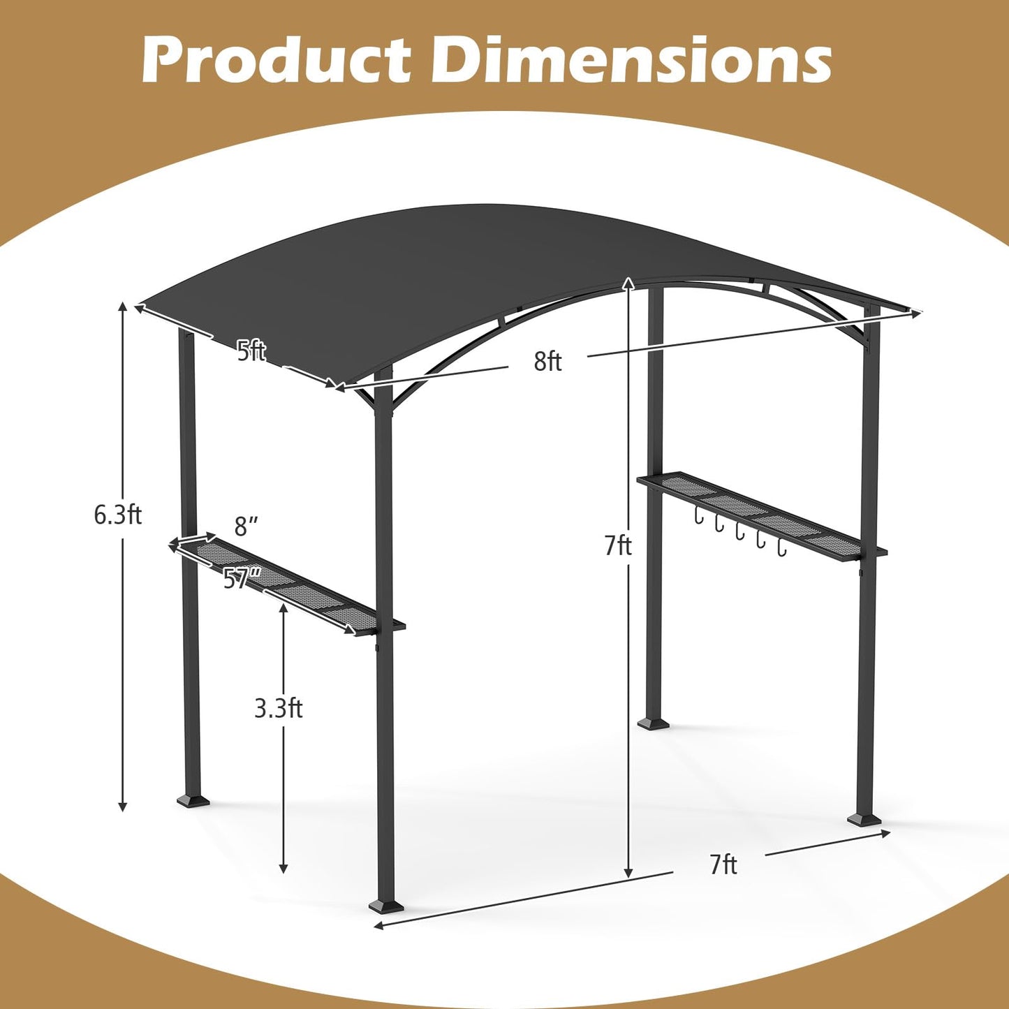 Tangkula 8 x 5 FT Grill Gazebo with 2 Metal Shelves