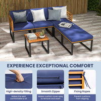 Tangkula 6 Piece Patio Conversation Sofa Set, Acacia Wood Chair Set with Ottomans & Coffee Table