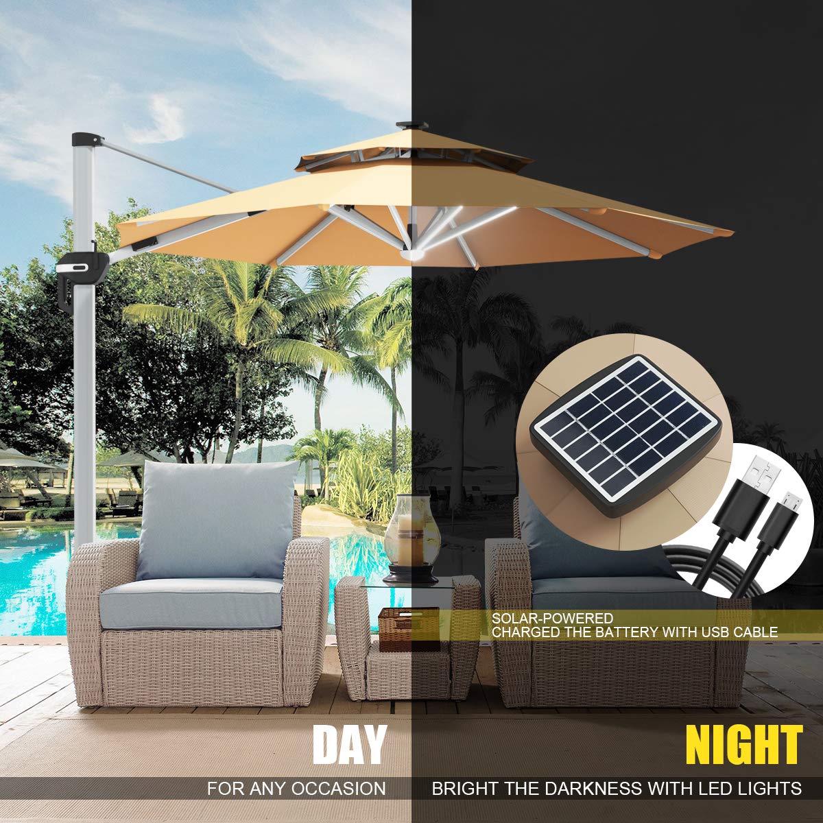 Tangkula 10 FT LED Cantilever Offset Hanging Patio Umbrella