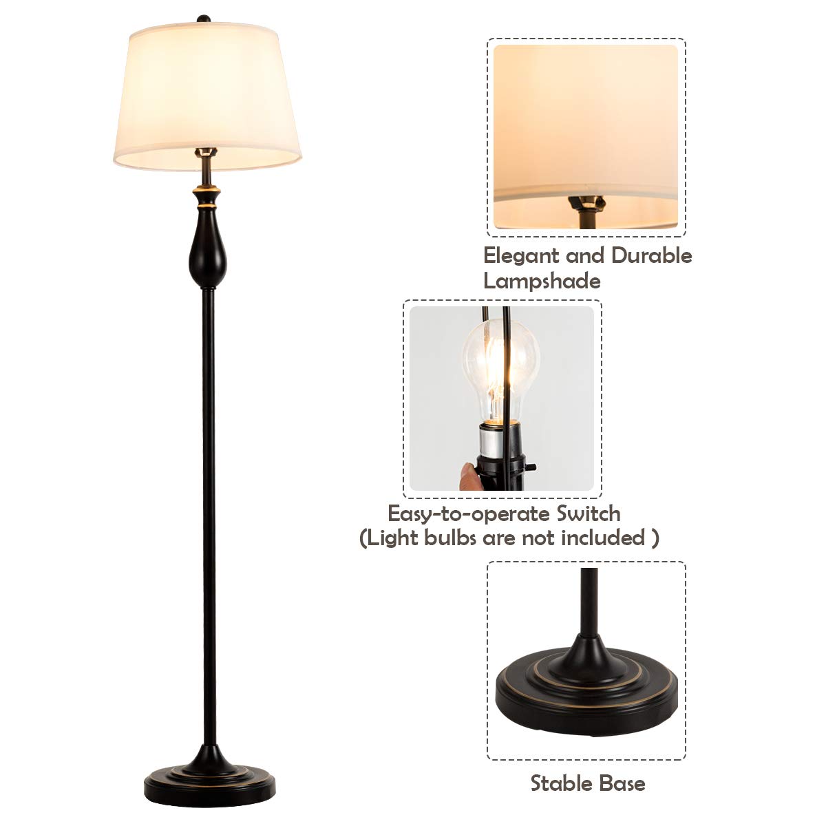 Tangkula 3 Piece Vintage Style Metal Table and Floor Lamp Set