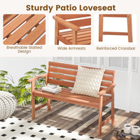 Tangkula 48 Inch Hardwood Patio Bench, Wood 2-Seat Chair with Breathable Slatted Seat & Inclined Backrest