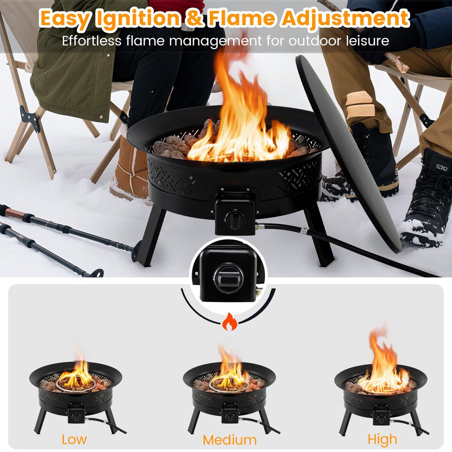 Tangkula Portable Propane Fire Pit with Carry Strap Lid & Folding Legs Tank Base Holder