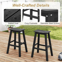 Tangkula Patio Bar Stools Set 29 Inch HDPE Bar Height Armless Saddle Stools with Curved Seat & Footrests