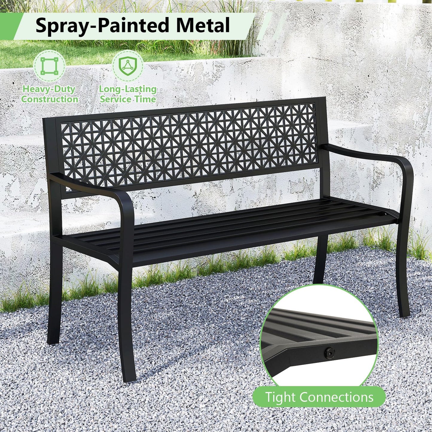 Tangkula Metal Outdoor Park Bench 50 Inches Patio Garden Bench