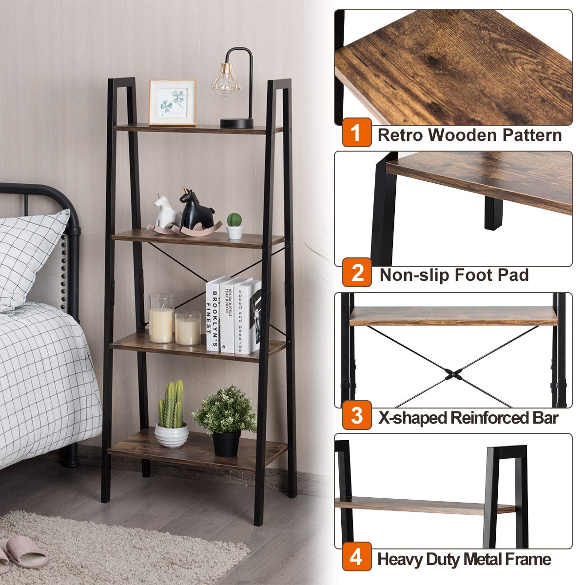 TANGKULA Industrial Ladder Shelf with Metal Frame