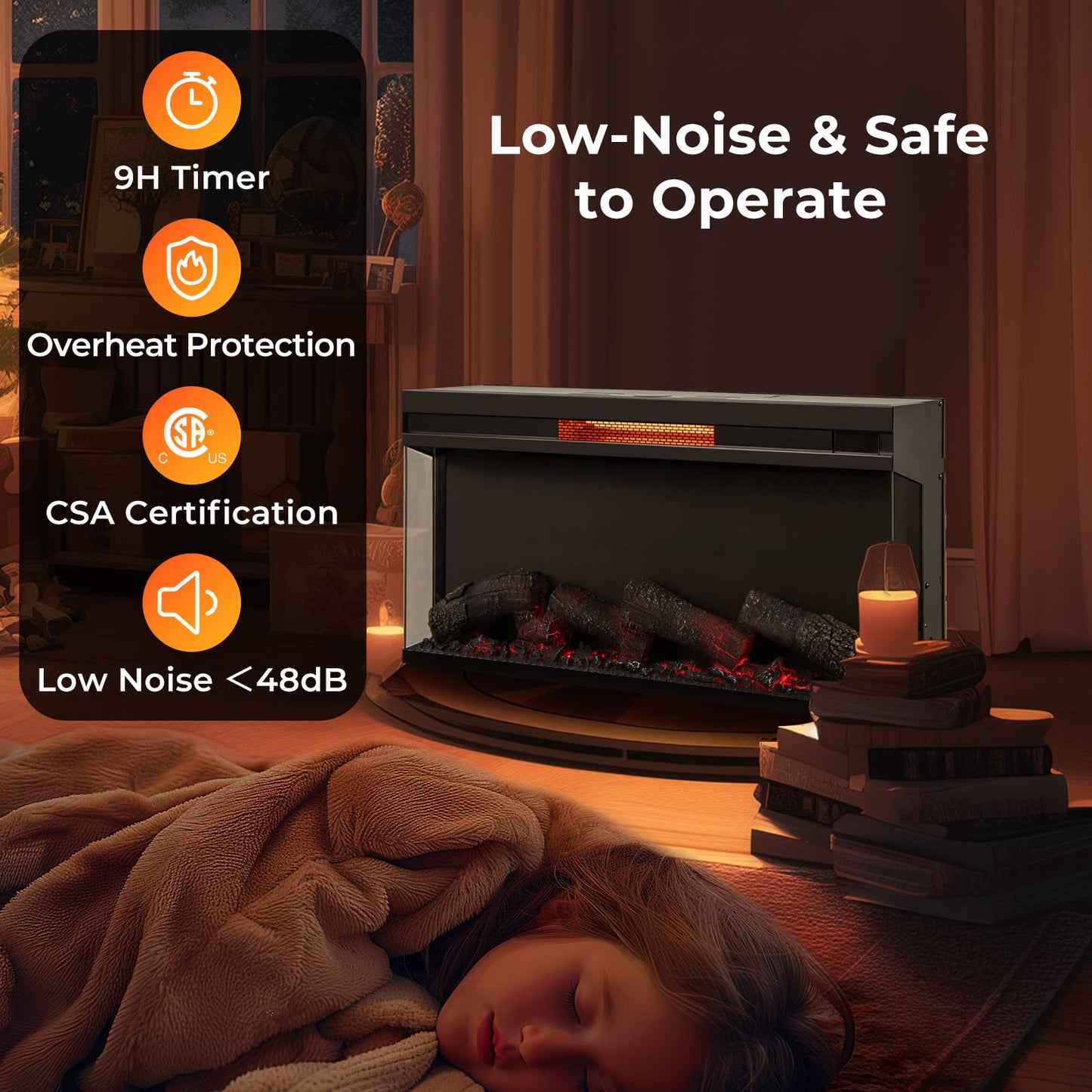 Tangkula 36 Inch 3-Sided Electric Fireplace, 1500W Recessed Fireplace Insert w/ 7-Color Flame