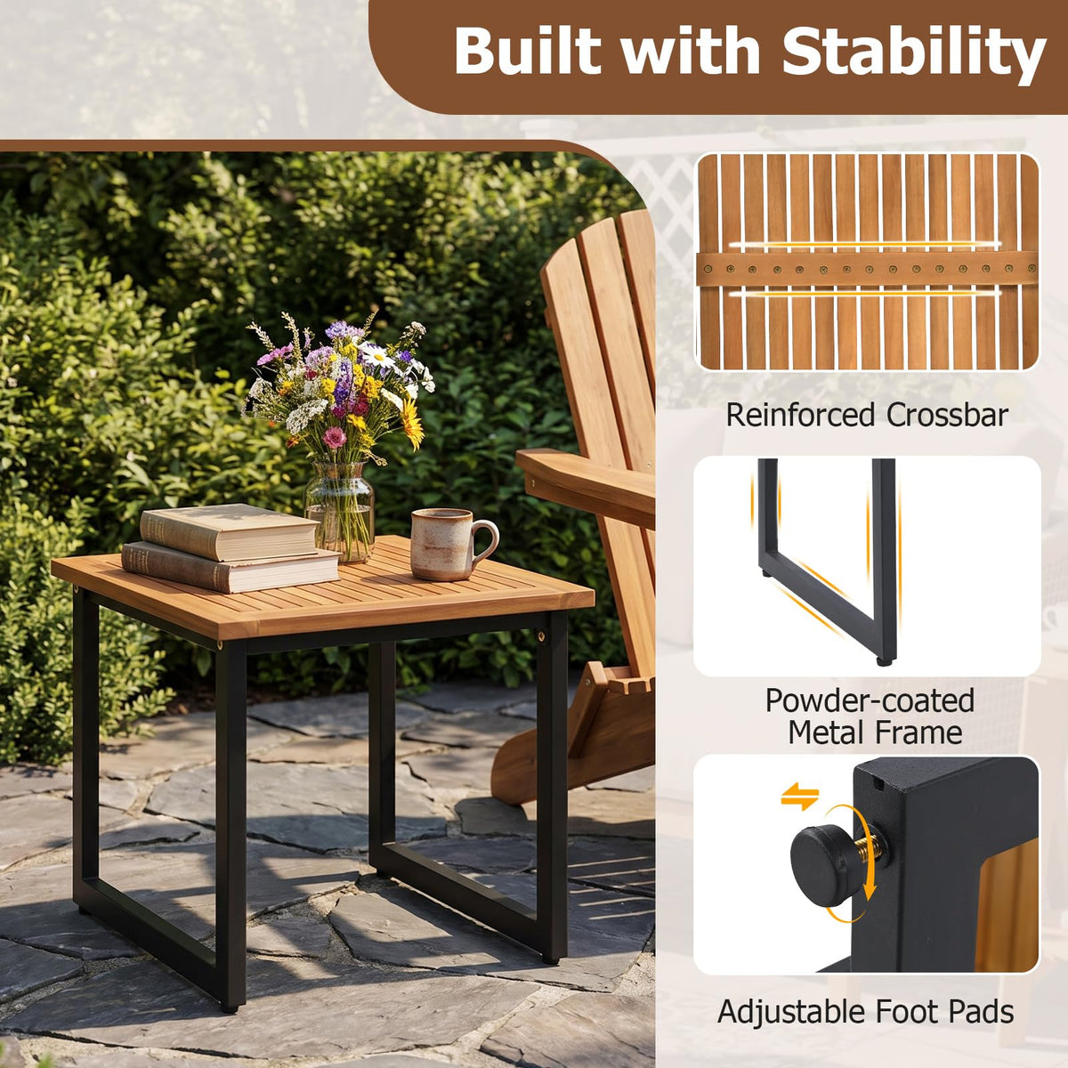 Tangkula 18" Square Acacia Wood Patio Side Table
